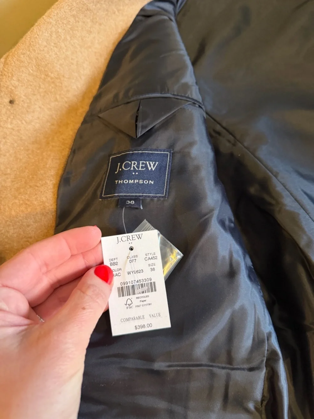 J. Crew Thompson Wool Top Coat in Camel Size 38 NEW